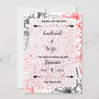 Invitation Fleurs à motif à haut contraste rouge moucheté et
