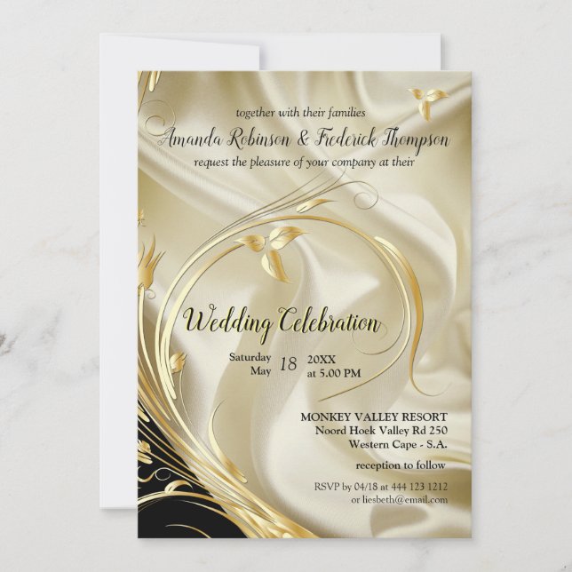 Invitation Fleurs Abstraites d'argent ou d'or sur - Silk & Ar (Devant)