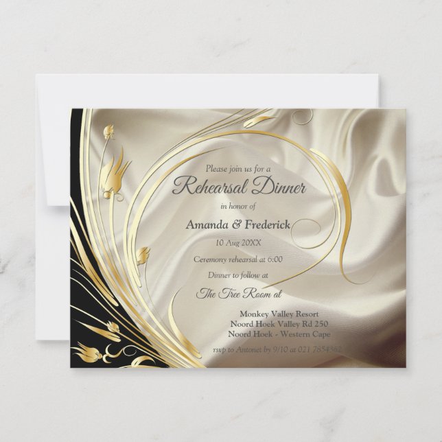 Invitation Fleurs Abstraites d'argent ou d'or sur - Silk & Ar (Devant)