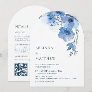 Invitation Fleurs aquarelle bleues Arche blanche