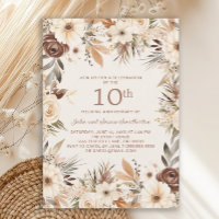 Fleurs Aquarelle Crème Marron 10ème Anniversaire