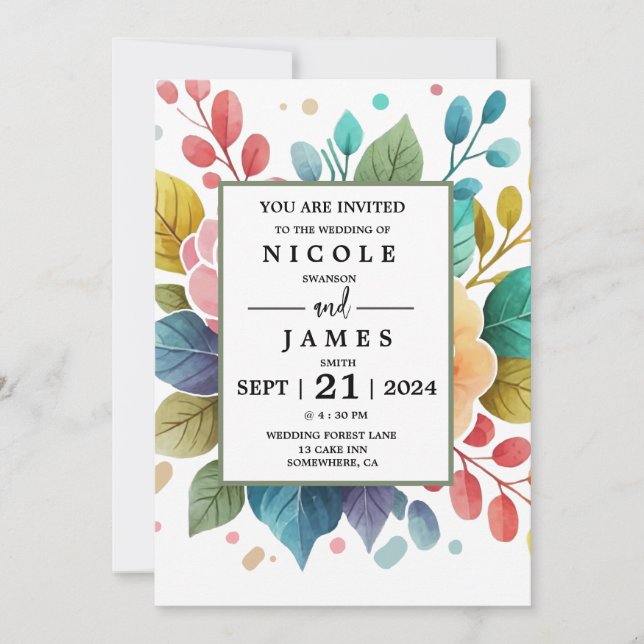 Invitation Fleurs Aquarelle Fantaisie (Devant)