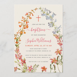 Invitation Fleurs Aquarelle Fille Florale Baptême