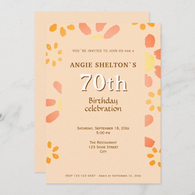 Invitation Fleurs Aquarelle Florale 70e fête d'anniversaire (Devant / Derrière)