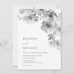Invitation Fleurs aquarelle noir et blanc Mariage décontracté