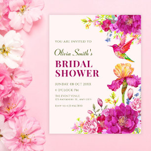 Invitation Fleurs aquarelle oiseau douche de mariage