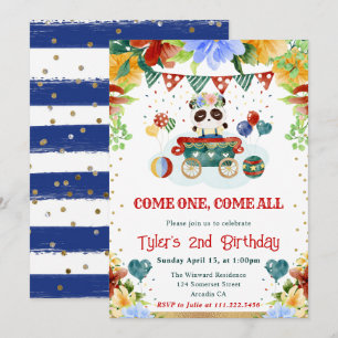 Invitation Fleurs Aquarelle Panda Anniversaire Enfants