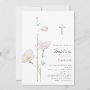 Invitation fleurs aquarelle petite fille Baptême