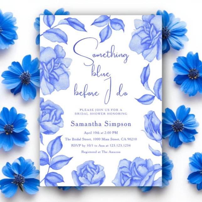 Invitation Fleurs aquarelle quelque chose de bleu Baby Shower (Créateur téléchargé)