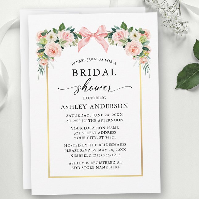 Invitation Fleurs Aquarelle Réception De Mariage Rose Ruban (Customize to add text to back of card.)