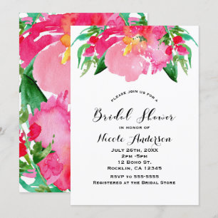 Invitation Fleurs Aquarelle Rose Fleurie Été Baby Shower Mari