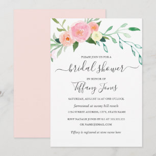 Invitation Fleurs Aquarelle Rose Pêche Mariage Moderne Shower