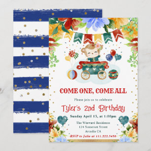 Invitation Fleurs Aquarelle Singe Enfants Anniversaire