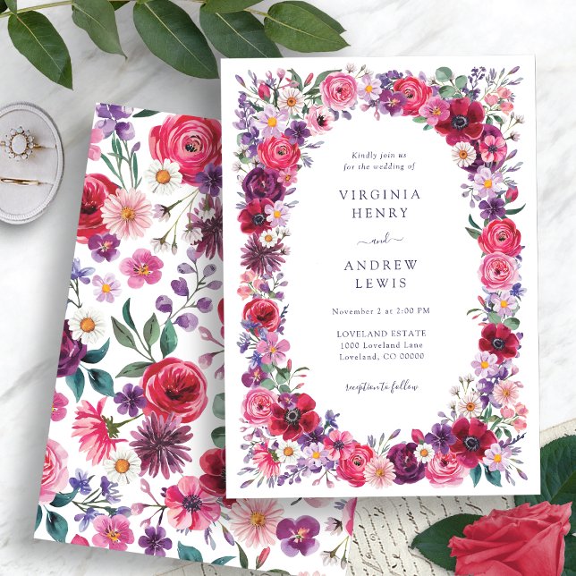 Invitation Fleurs aquarelles audacieuses pour mariage (Bold Watercolor Floral Wedding Invitation by Painted Paperie
)