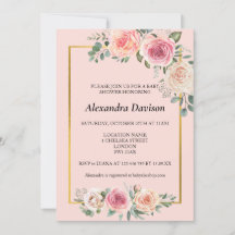 Fleurs aquarelles avec cadre Rose Baby Shower