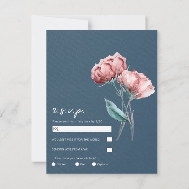 Invitation Fleurs aquarelles bleu gris poussiéreux Mariage RS (Devant)