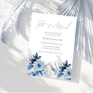 Invitation Fleurs aquarelles bleu poussiéreux Bar Mitzvah