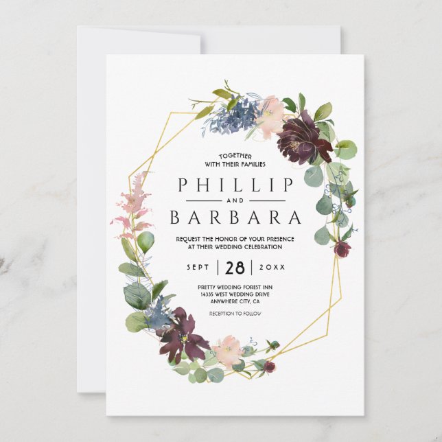 Invitation Fleurs aquarelles bleues de Bordo (Devant)