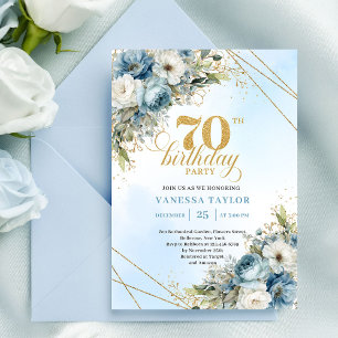 Invitation Fleurs aquarelles bleues poussiéreuses sereines po