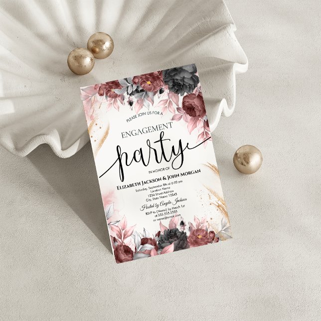 Invitation Fleurs aquarelles d'automne Engagement  (Créateur téléchargé)