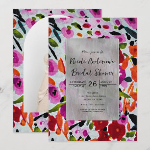 Invitation Fleurs aquarelles de couleur vive pour douche de m