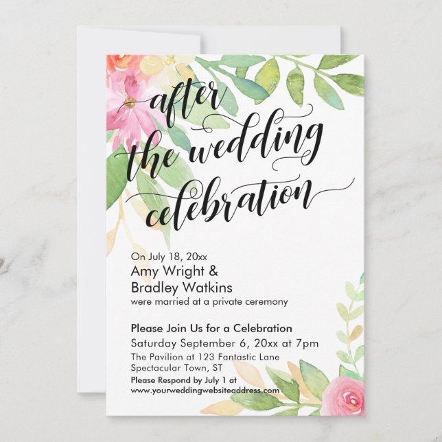 Invitation Fleurs aquarelles de la célébration de mariage (Devant)