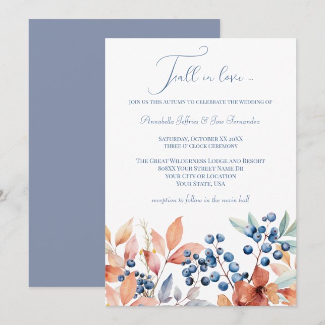 Invitation Fleurs aquarelles de mariage automnal (Devant / Derrière)