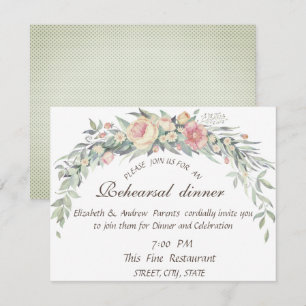 Invitation Fleurs aquarelles, dîner de répétition à pois