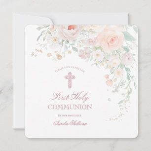 Invitation Fleurs Aquarelles Douces Première Communion