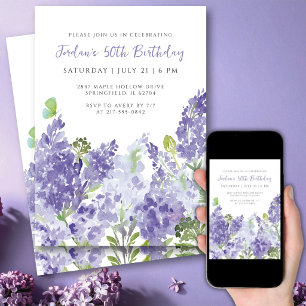 Invitation Fleurs aquarelles élégantes pour 50e anniversaire