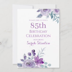 Invitation Fleurs aquarelles élégantes pour 85e anniversaire