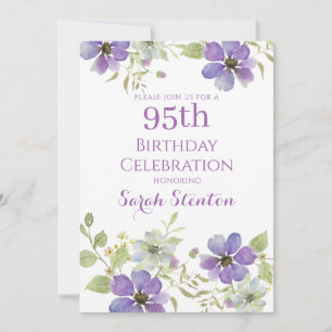 Invitation Fleurs aquarelles élégantes pour 95e anniversaire