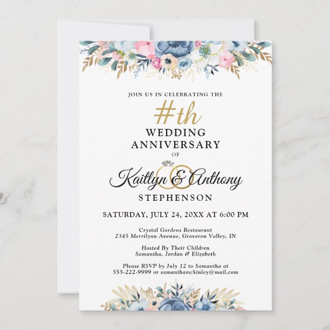 Invitation Fleurs aquarelles élégantes pour anniversaire (Devant)