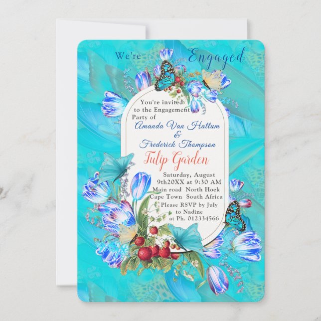 Invitation Fleurs aquarelles et papillons de visite. (Devant)