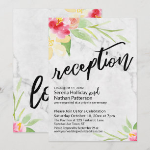 Invitation Fleurs aquarelles et réception sur marbre gris