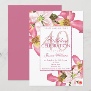 Invitation Fleurs aquarelles exotiques 40e fête d'anniversair