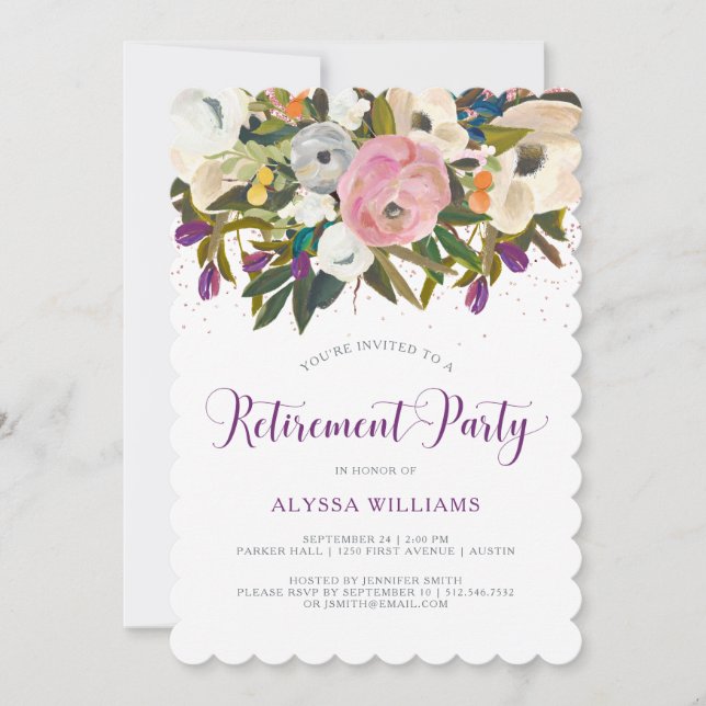 Invitation Fleurs aquarelles| Faux Parties scintillant Retire (Devant)