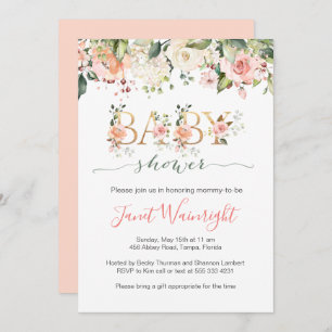 Invitation Fleurs aquarelles, feuillage verdure Shower de béb