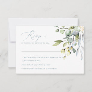 Invitation Fleurs aquarelles gomme d'eucalyptus bleu poussiér