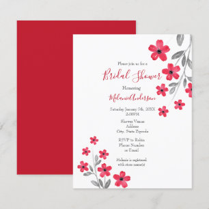 Invitation Fleurs aquarelles gris rouge