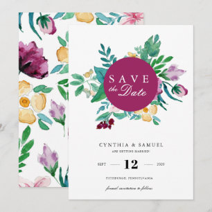 Invitation Fleurs Aquarelles Modernes Sauvegarder la Date
