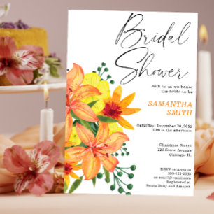 Invitation Fleurs aquarelles orange baby shower