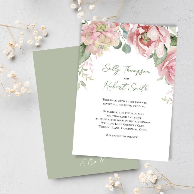 Invitation Fleurs aquarelles pêche Élégant mariage (Elegant blush pink wedding invitations.)