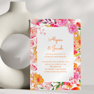Invitation Fleurs aquarelles rose orange Écriture mignonne Ma