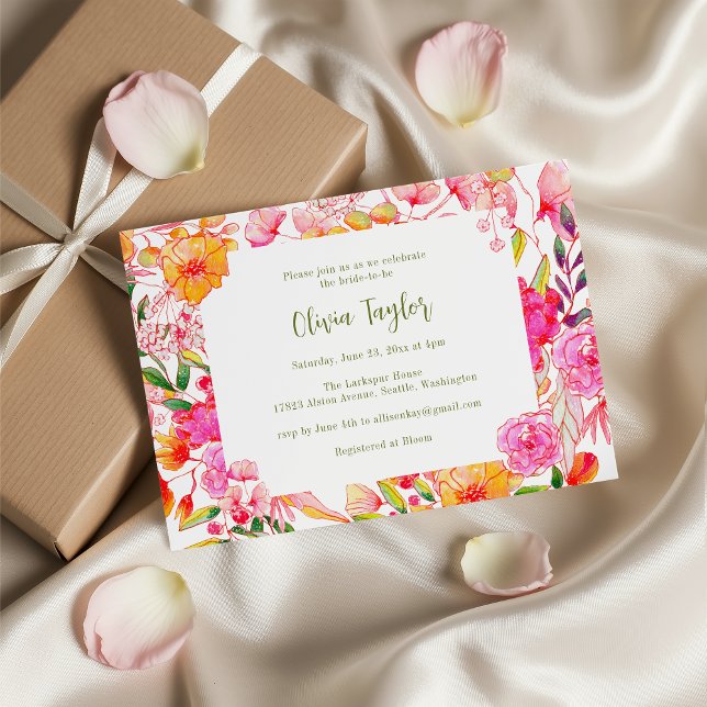 Invitation Fleurs aquarelles rose orange Fête de mariage chic (Créateur téléchargé)