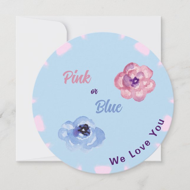 Invitation Fleurs aquarelles Rose ou Bleu Nous Vous Aimons (Devant)