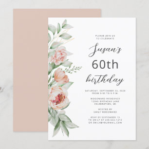 Invitation Fleurs aquarelles rose pêche 60e anniversaire
