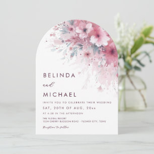 Invitation Fleurs aquarelles rose poussiéreux Mariage blanc a