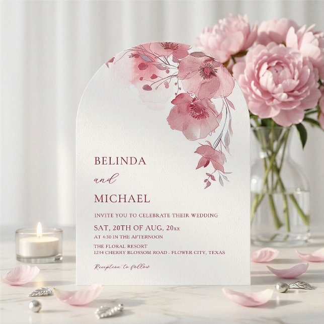 Invitation Fleurs aquarelles rose poussiéreux Mariage blanc a (Créateur téléchargé)
