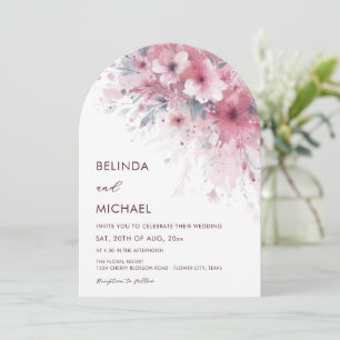 Invitation Fleurs aquarelles rose poussiéreux Mariage blanc a